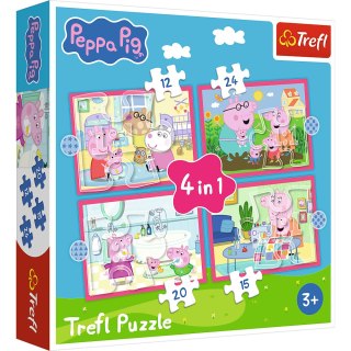 Puzzle - 4w1 (12, 15, 20, 24) - Peppa uwielbia przygody - Świnka Peppa - Trefl 34672