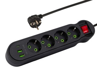 98-328# Przedłużacz sieciowy ps-440 4-gniazda 2xusb+usb-c 5m czarny 3x1mm