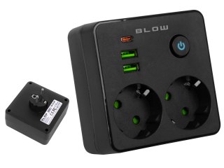 98-612# Rozgałęźnik r-20 pr 2-gniazda + 2usb + usb-c czarny