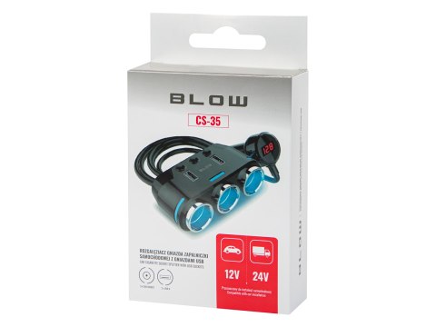 96-881# Rozgałęźnik zapalniczki samochodowej 1xwtyk/3xgniazdo+2xusb cs-35 kabel
