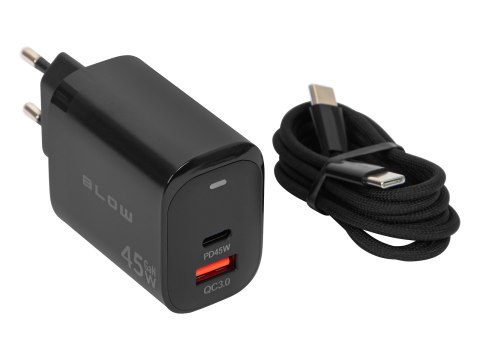 76-033# Ładowarka sieciowa gniazdo usb + usb-c pd 45w + kabel