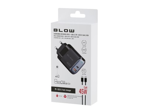 76-033# Ładowarka sieciowa gniazdo usb + usb-c pd 45w + kabel