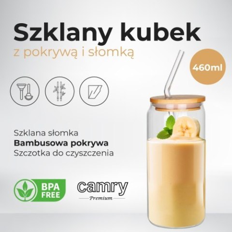CR 4426 Szklany kubek z pokrywą i słomką