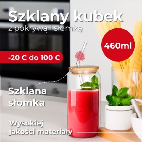 CR 4426 Szklany kubek z pokrywą i słomką