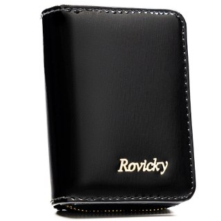 Mały portfel damski ze skóry naturalnej w czarnym kolorze, wyposażony w system RFID - Rovicky