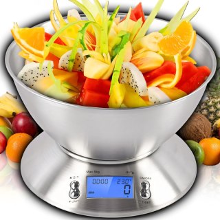 Dokładna waga kuchenna z termometr elektroniczna z miską 1g-5kg inox timer