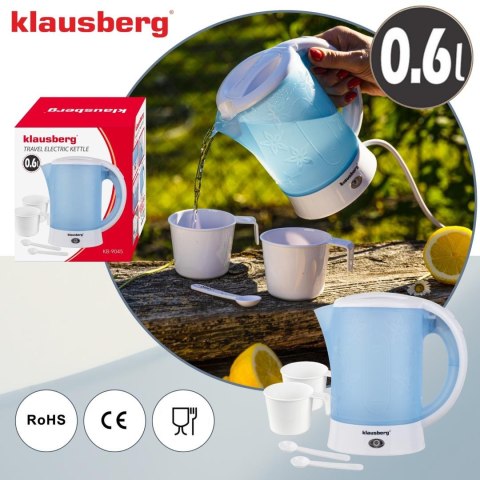 Czajnik elektryczny, turystyczny, 0,6l, 2 kubki + 2 łyżeczki, klausberg
