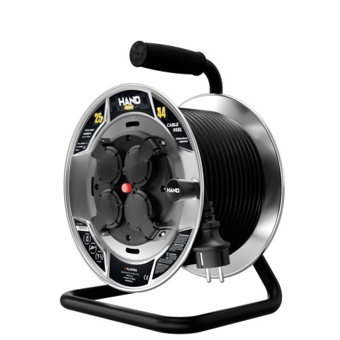 Przedłużacz bębnowy HAND HEAVY; 4x2p+Z; IP44; 16A; H05RR-F; 31,5; 25m; CZARNY