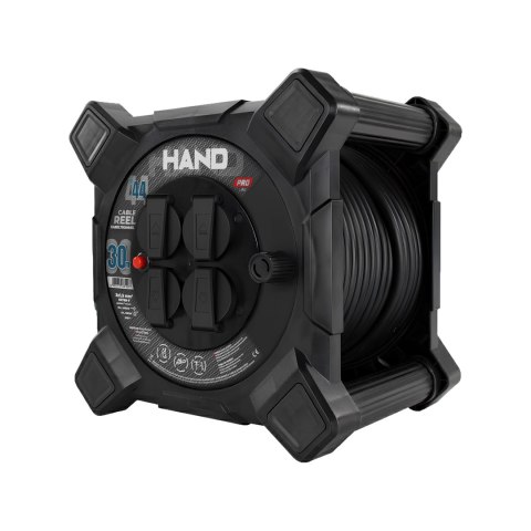 Przedłużacz bębnowy kwadratowy linia HAND PRO; 4x2p+Z; IP44; 16A; H07RN-F; 31,5; 30m; SCHUKO CZARNY