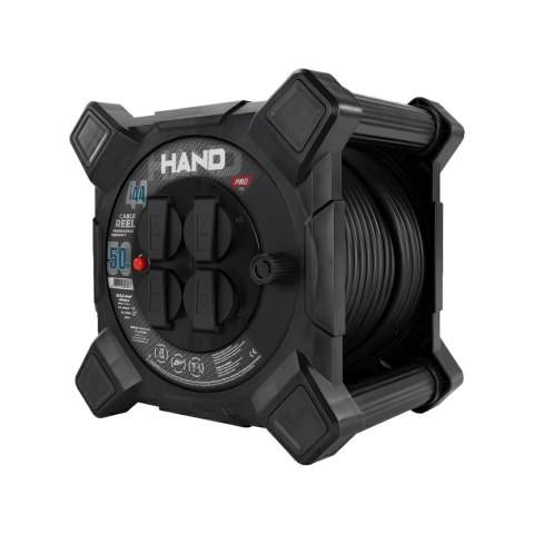 Przedłużacz bębnowy kwadratowy linia HAND PRO; 4x2p+Z; IP44; 16A; H07RN-F; 31,5; 50m; CZARNY