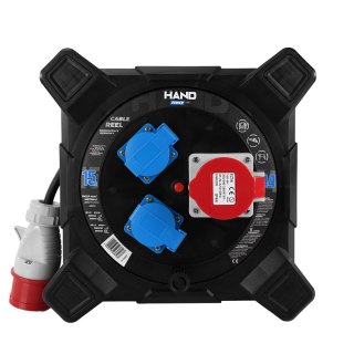 Przedłużacz bębnowy kwadratowy linia HAND PWR; 4P+Z; 2x2p+Z; IP44; 16A;400V; H07RN-F; 52,5; 15m; CZARNY