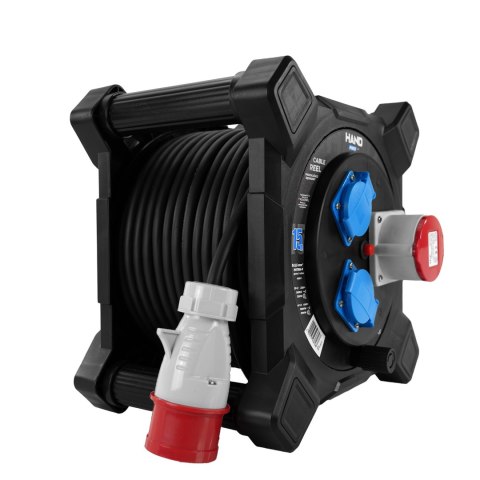 Przedłużacz bębnowy kwadratowy linia HAND PWR; 4P+Z; 2x2p+Z; IP44; 16A;400V; H07RN-F; 52,5; 15m; CZARNY