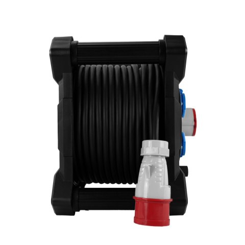 Przedłużacz bębnowy kwadratowy linia HAND PWR; 4P+Z; 2x2p+Z; IP44; 16A;400V; H07RN-F; 52,5; 15m; CZARNY