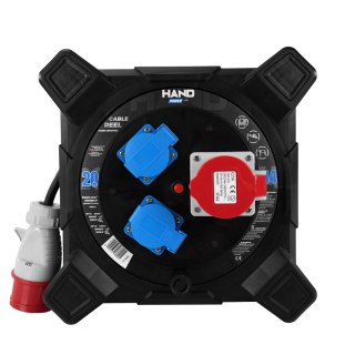 Przedłużacz bębnowy kwadratowy linia HAND PWR; 4P+Z; 2x2p+Z; IP44; 16A;400V; H07RN-F; 52,5; 20m;SCHUKO; CZARNY