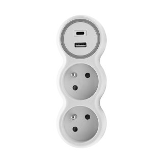 Rozgałęźnik dwukrotny, 2x gniazda wtyczkowe z uziemieniem, 1xgniazdo usb a, 1xgniazdo usb c - pd20w