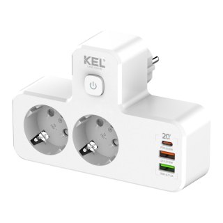 Rozgałęźnik podwójny z włącznikiem i lampką; 2x gniazda wtyczkowe z uziemieniem schuko, 2xgniazdo usb a, 1xgniazdo usb c