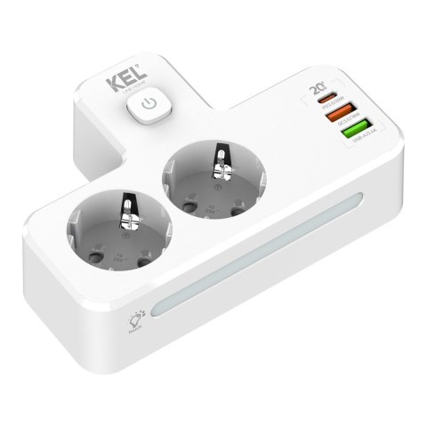 Rozgałęźnik podwójny z włącznikiem i lampką; 2x gniazda wtyczkowe z uziemieniem schuko, 2xgniazdo usb a, 1xgniazdo usb c