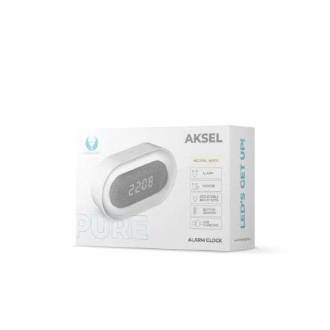 Budzik z nocną lampką led pure fnl-07 aksel biały podłużny forever light, li-ion
