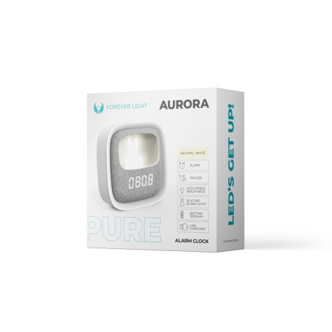 Budzik z nocnym króliczkiem led pure fnl-06 aurora biały kwadratowy, 1200 mah forever light