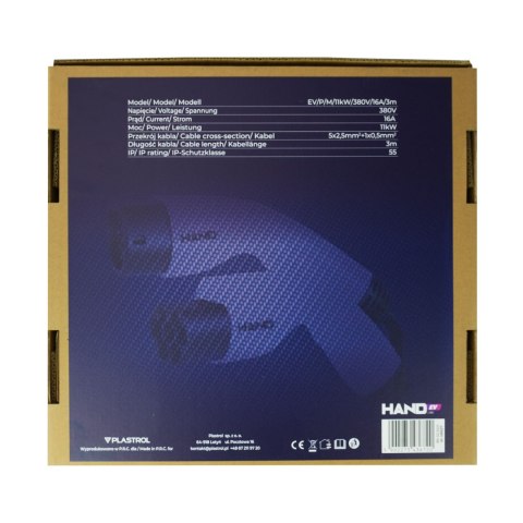Kabel do ładowania samochodówtype 2; 11kw; 380v; 16a; ip55; dł przewodu 3mb