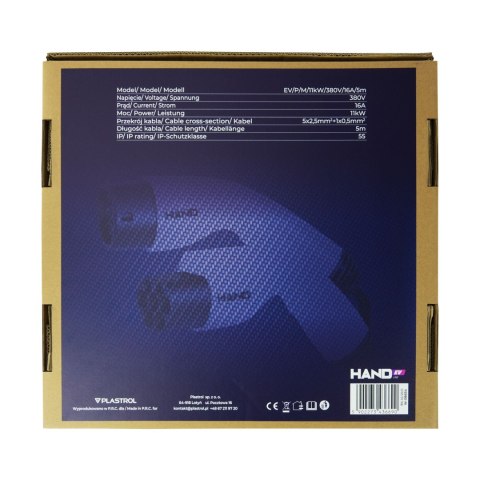 Kabel do ładowania samochodówtype 2; 11kw; 380v; 16a; ip55; dł przewodu 5mb