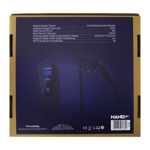 Ładowarka samochodowa mobilna regulowana type 2; 3.5 kw; 220v; 16a; ip55; dł przewodu 5m