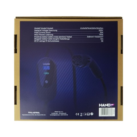 Ładowarka samochodowa mobilna regulowana type 2; 7 kw; 220v; 32a; ip55; dł przewodu 5m