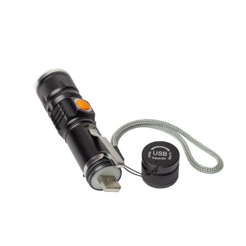 Latarka ręczna, trzy tryby świecenia; max 200 lm; ładowanie usb; ip22