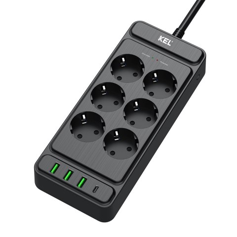Listwa przepięciowa, 6 gniazd 2p+z oraz gniazdami usb a, usb c, 2m, schuko ; kel