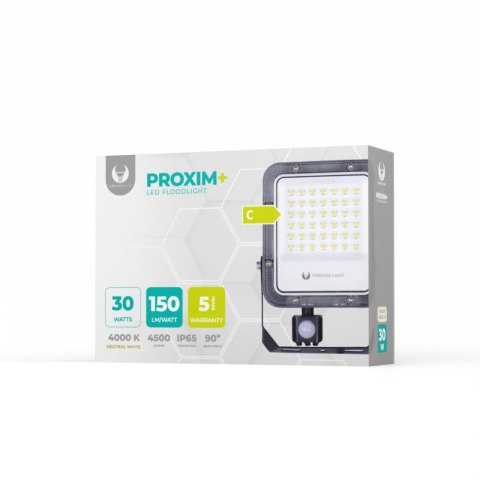 Naświetlacz led proxim+ 30w 4000k 4500lm pir 230v ip65 forever light 150lm/w 5 lat gwarancji
