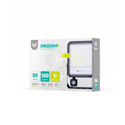 Naświetlacz led proxim+ 50w 4000k 7500lm pir 230v ip65 forever light 150lm/w 5 lat gwarancji