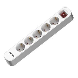 Przedłużacz z pięciokrotnym gniazdem z wyłącznikiem; schuko i usb; 5x2p+z; 16a; 3m; biały