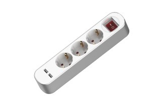 Przedłużacz z trzykrotnym gniazdem z wyłącznikiem; schuko i usb; 3x2p+z; 16a; 1,5m; biały
