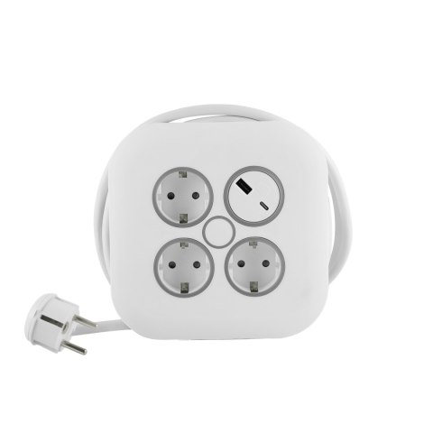 Przedłużacz zwijany 10m 31,5mm2, 16A, z zabezpieczeniem termicznym, 3XGNIAZDO WTYCZKOWE SCHUKO, 1xUSB-C, 1xUSB-A