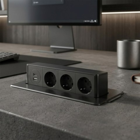 Gniazdo meblowe do zabudowy, 3 złącza wtyczkowe schuko, 1xgniazdo usb a, 1xgniazdo usb c