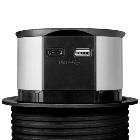 Gniazdo meblowe do zabudowy, 3 złącza wtyczkowe schuko, 1xgniazdo usb a, 1xgniazdo usb c
