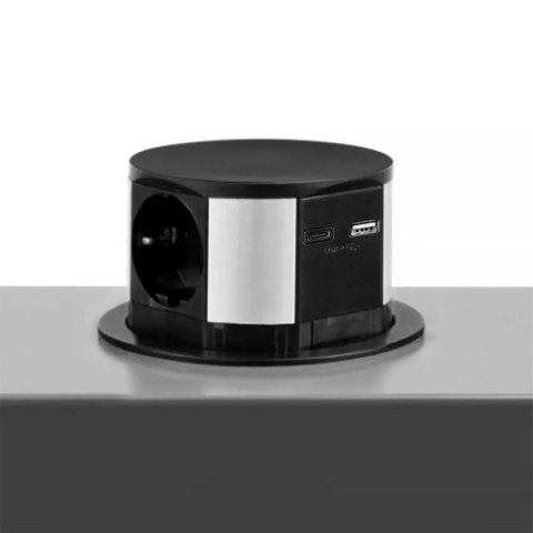 Gniazdo meblowe do zabudowy, 3 złącza wtyczkowe schuko, 1xgniazdo usb a, 1xgniazdo usb c