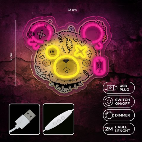 Neon art led punk miś róż-żółty fla01 forever light