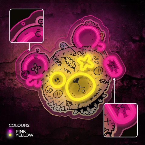 Neon art led punk miś róż-żółty fla01 forever light