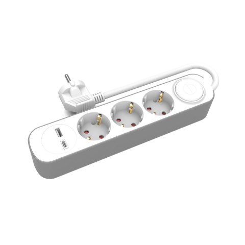 Przedłużacz 3-gniazdowy schuko z włącznikiem i gniazdami usb-a i usb-c