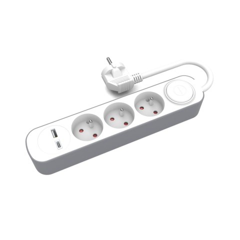 Przedłużacz 3-gniazdowy z włącznikiem i gniazdami usb-a i usb-c