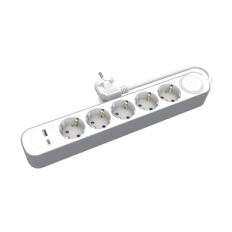 Przedłużacz 5-gniazdowy schuko z włącznikiem i gniazdami usb-a i usb-c