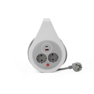 Przedłużacz zwijany 10m 31,5mm2, 16A, z zabezpieczeniem termicznym, 2XGNIAZDO WTYCZKOWE, 1xUSB-C, 1xUSB-A, SCHUKO