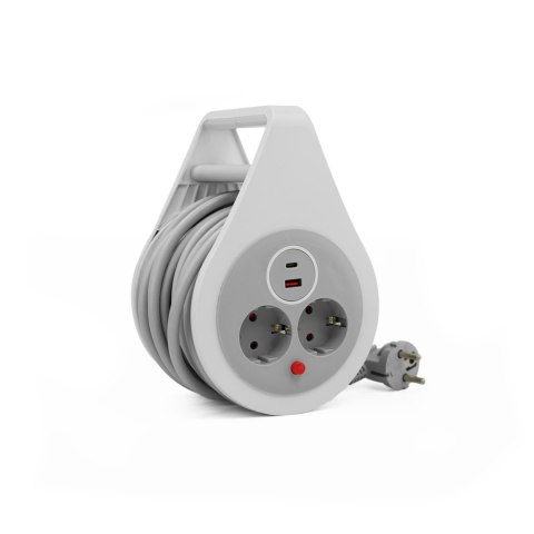 Przedłużacz zwijany 10m 31,5mm2, 16A, z zabezpieczeniem termicznym, 2XGNIAZDO WTYCZKOWE, 1xUSB-C, 1xUSB-A, SCHUKO