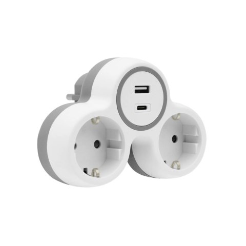Rozgałęźnik dwukrotny, 2x gniazda wtyczkowe z uziemieniem schuko, 1xgniazdo usb a, 1xgniazdo usb c