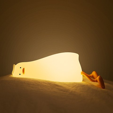 Lampka nocna led leżąca kaczka fnl-01 biała silikon forever light