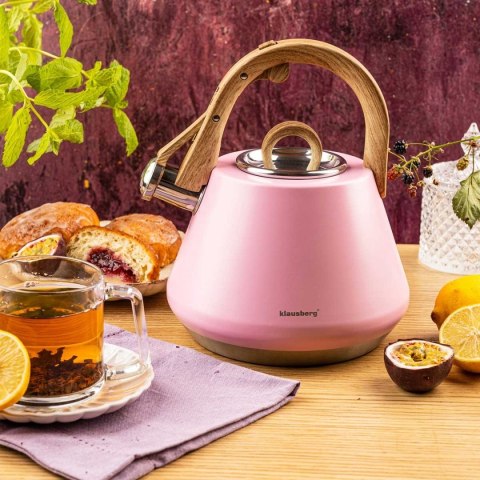 CZAJNIK STALOWY Z GWIZDKIEM 2,5L KLAUSBERG KB-9064 RÓŻOWY