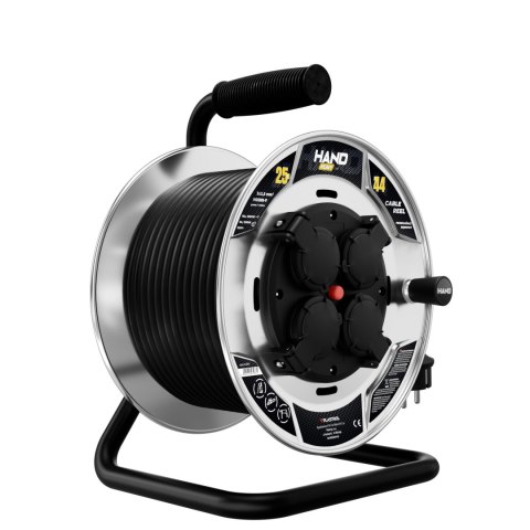 Przedłużacz bębnowy hand heavy; 4x2p+z; ip44; 16a; h05rr-f; 3x2,5; 25m; czarny