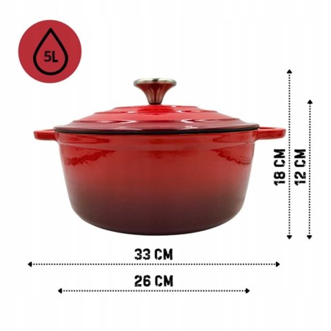 EMALIOWANY GARNEK ŻELIWNY 26cm 5L HAGE CZERWONY