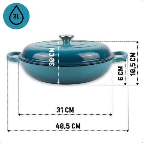 EMALIOWANY GARNEK ŻELIWNY PŁASKI 30cm 3L HAGE LAZUR